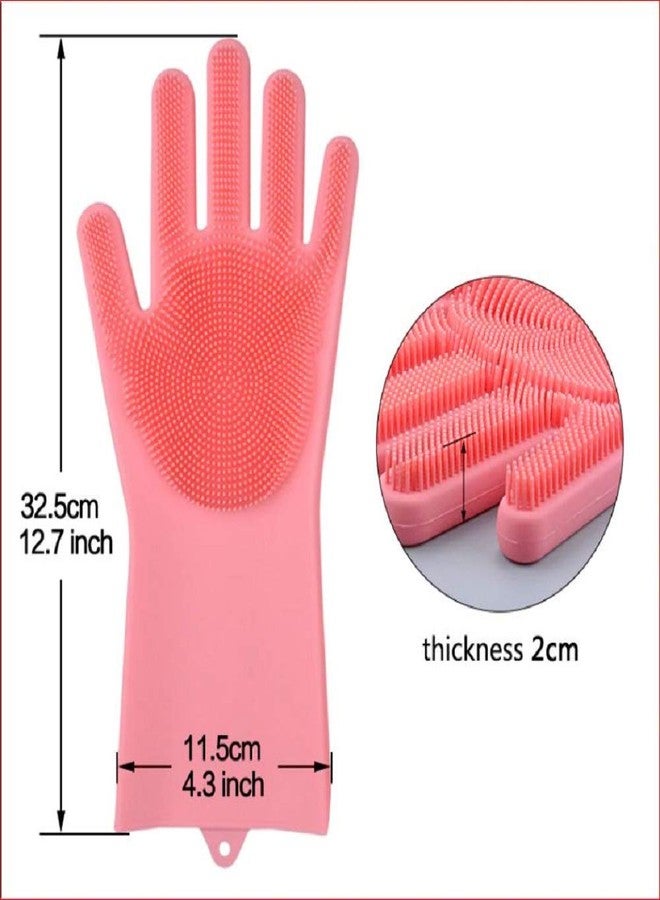 N M Z Silicone Kitchen Magic Gloves for Dishwashing Rubber Dish Washing with Brush Cleaning Scrubber Pinkcolor - Image 4